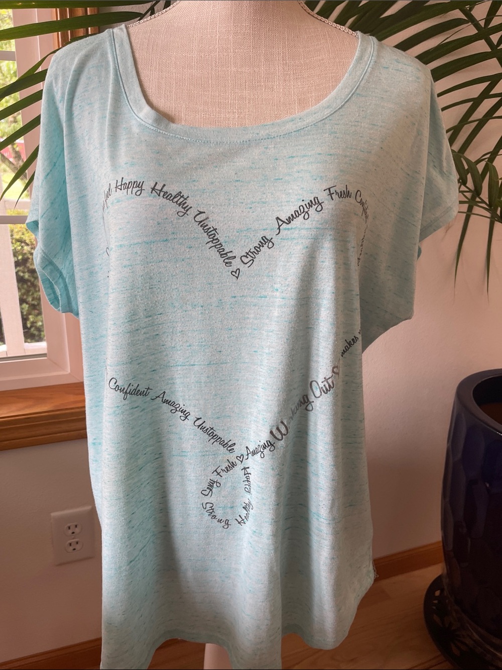 Women's Light Aqua Scoop Neck Short Sleeve Graphic Tee